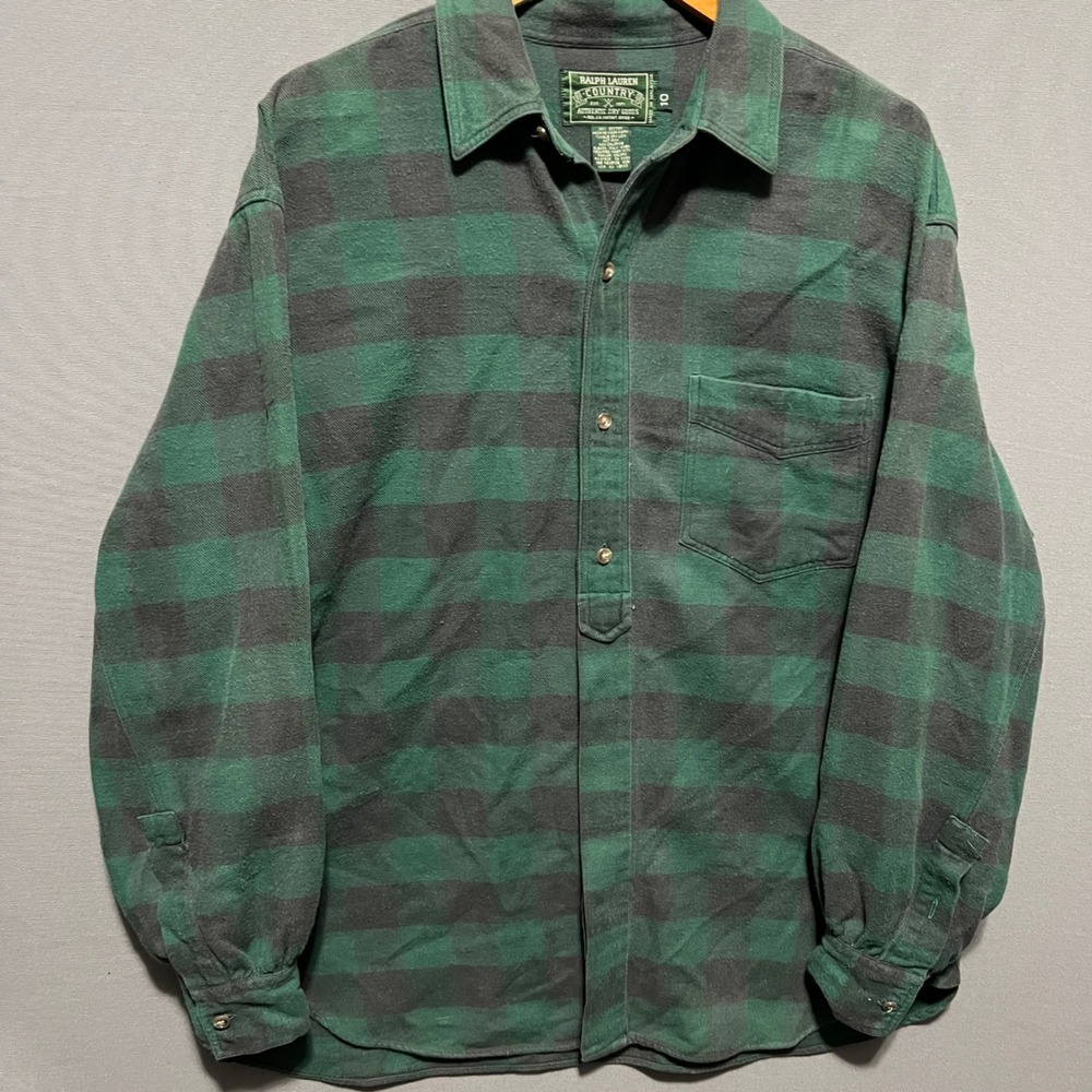 Ralph Lauren Country Mens Green Black Buffalo Plaid Flannel Shirt Size 10 - Picture 2 of 8